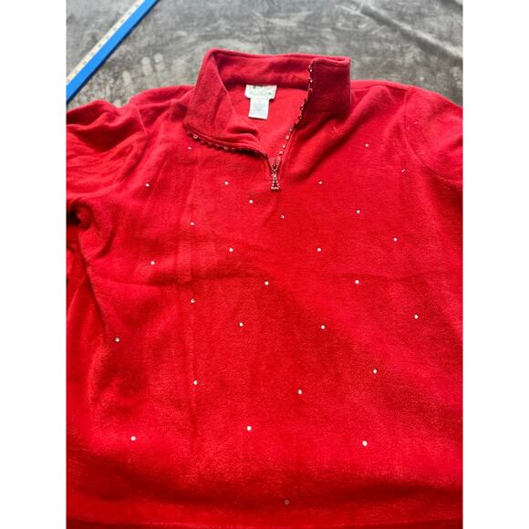 Quaker factory Red pullover zipper Long‎ Sleeve Rhinestones Size 1X - Picture 1 of 4